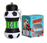 LionStrike Collapsible Football Water Bottle for Kids, 550ml | Collapsible Design, Football Shape, Silicone Bottle, Straw Lid, Leak-Resistant, Drop-Tested up to 1.2 m, Dishwasher Safe