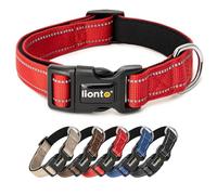 lionto Dog collar made of durable nylon, size S, soft padded collar for dogs, 360° reflective & click fastener, metal ring & adjustment with stepless slider, red
