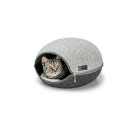 lionto Cat cave made of robust felt, cozy cuddly cave with zipper for cats, 46x38x24 cm, comfortable and modern cat bed with soft and washable cushion, grey