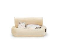 lionto Cat heating lounger with cuddly plush cover, warm cat bed for hanging with metal hooks for all common heaters, washable cat hammock made of cozy material, beige