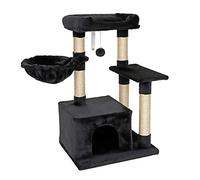 lionto Cat Scratching Post with Plush Ball and Lounger Height 85 cm, Cat Tree with Sisal & Plush, Cosy Lying Surface & Cave, Includes Wall Bracket, Suitable for Small and Large Cats, Black