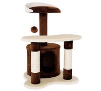 lionto Cat Tree with Cave & Scratching Posts, Height 65 cm, Brown/Beige | Small Cat Tower with plush ball, cave and platform for climbing, playing, hiding, resting and claw care, for indoor cats