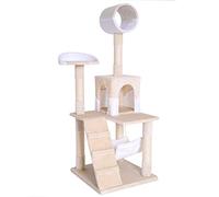 lionto Cat Tree with Hammock, Tunnel, Sisal, Height 133 cm, Beige | Large Cat Tower with stairs, platforms, cosy cave and plenty of sisal for climbing, playing, resting and daily claw care