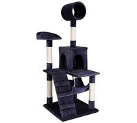 lionto Cat Tree with Hammock, Tunnel, Sisal, Height 133 cm, Dark Grey | Large Cat Tower with stairs, platforms, cosy cave and plenty of sisal for climbing, playing, resting and daily claw care