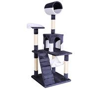 lionto Cat Tree with Hammock, Tunnel, Sisal, Height 133 cm, Grey/White