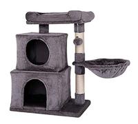 lionto Cat Tree with Lounger, 2 Caves, Sisal, Height 70 cm, Dark Grey | Cat Tower with large platform, 2 cosy caves and sleeping lounger for climbing, hiding, resting and claw care, for indoor cats