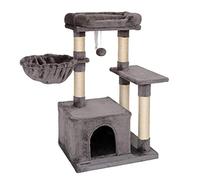 lionto Cat Tree with Lounger, Cave, Sisal, Height 85 cm, Dark Grey | Small Cat Tower with sleeping lounger, plush ball, cave and platform for climbing, playing, hiding and daily claw care
