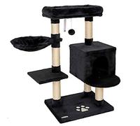 lionto Cat Tree with Lounger, Cave, Sisal Posts, Height 93 cm, Black | Cat Tower with large platform, cosy cave and sleeping lounger for climbing, playing, hiding and claw care, for indoor cats