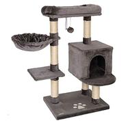 lionto Cat Tree with Lounger, Cave, Sisal Posts, Height 93 cm, Dark Grey