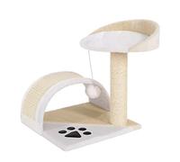 lionto Small scratching post with plush ball & scratching arch, height 43 cm, cozy lying surface out of soft plush, stable with sisal rope for claw care, suitable for small & large cats,beige/white