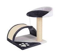 lionto Small scratching post with plush ball & scratching arch, height 43 cm, cozy lying surface out of soft plush, stable with sisal rope for claw care, suitable for small & large cats, grey/white