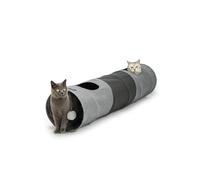 lionto Cat tunnel with play ball, 30x130 cm, foldable expandable play tunnel made of easy-care faux linen material for cats, robust cat toy, 30 cm diameter