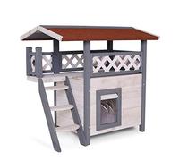 lionto Dibea Lodge Cat House (Wood, 77 x 50 x 73 cm) with Terrace and Stairs