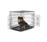lionto Pet transport box for dogs and cats, multifunctional transport cage with hygienic plastic tray, 61x44x51 cm, metal dog box with sturdy safety catches & partition wall, black