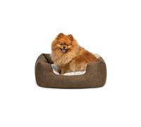 lionto Dog basket with fluffy reversible cushion, cosy pet bed in mottled design with low entry for dogs & cats, 60x50 cm, soft dog cushion, brown