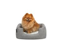 lionto Dog basket with fluffy reversible cushion, cosy pet bed in mottled design with low entry for dogs & cats, 60x50 cm, soft dog cushion, grey