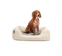 lionto Dog basket with fluffy reversible cushion, cosy pet bed in mottled design with low entry for dogs & cats, 80x60 cm, soft dog cushion, beige