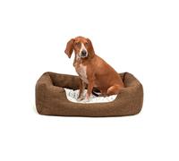 lionto Dog Basket with Fluffy Reversible Cushion, 80 x 60 cm, Brown