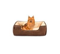 lionto Dog bed 2-in-1 with comfortable entry, cuddly pet bed for dogs and cats that can be turned, 80x60 cm, dog cushion in easy-care suede look, brown/beige