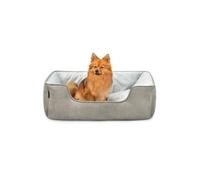 lionto Dog bed 2-in-1 with comfortable entry, cuddly pet bed for dogs and cats that can be turned, 80x60 cm, dog cushion in easy-care suede look, grey