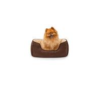 lionto Dog bed 2-in-1 with comfortable entry, cuddly pet bed for dogs and cats that can be turned, 60x50 cm, dog cushion in easy-care suede look, brown/beige