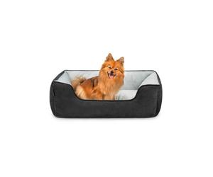 lionto Dog bed 2-in-1 with comfortable entry, cuddly pet bed for dogs and cats that can be turned, 80x60 cm, dog cushion in easy-care suede look, black/grey