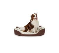 lionto Dog bed 4-in-1 with reversible cushion in Oxford, 110x80 cm, scratch-resistant pet bed with deep entry for cats and dogs, incl. decorative pillow, water-repellent, brown/beige