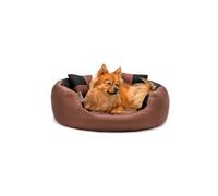 lionto Dog bed 4-in-1 with reversible cushion in Oxford, 65x50 cm, scratch-resistant pet bed with deep entry for cats and dogs, incl. decorative pillow, water-repellent, black/brown