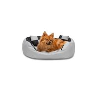 lionto Dog bed 4-in-1 with reversible cushion in Oxford, 65x50 cm, scratch-resistant pet bed with deep entry for cats and dogs, incl. decorative pillow, water-repellent, black/grey