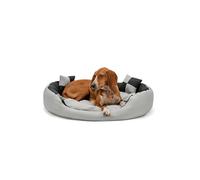 lionto Dog bed 4-in-1 with reversible cushion in Oxford, 85x70 cm, scratch-resistant pet bed with deep entry for cats and dogs, incl. decorative pillow, water-repellent, black/grey