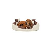 lionto Dog bed 4-in-1 with reversible cushion in Oxford, 85x70 cm, scratch-resistant pet bed with deep entry for cats and dogs, incl. decorative pillow, water-repellent, brown/beige