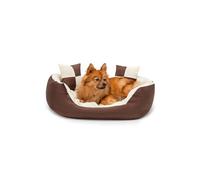 lionto Dog bed 4-in-1 with reversible cushion in Oxford, 65x50 cm, scratch-resistant pet bed with deep entry for cats and dogs, incl. decorative pillow, water-repellent, brown/beige