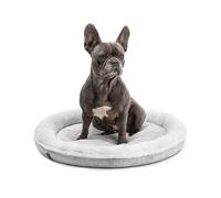 lionto Dog basket round in donut shape, Ø 65 cm, pet cushion for dogs & cats with washable cover & anti-slip nubs, cuddly dog bed made of oxford linen & plush, grey