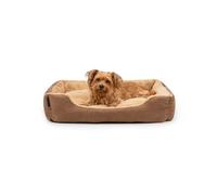 lionto Dog bed with reversible pillow and non-slip underside, robust pet cushion with low entry for dogs and cats of all ages, 75x60 cm, cuddly dog bed, brown/beige