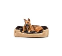 lionto Dog bed with reversible pillow and non-slip underside, robust pet cushion with low entry for dogs and cats of all ages, 90x70 cm, cuddly dog bed, beige/brown