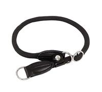 lionto Dog collar made of durable nylon for dog training, length 35 cm, 0,8cm thick, pull stop collar for dogs, imitation leather with metal ring & adjustment by stepless slider, black