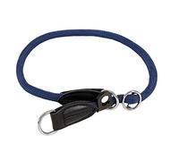 lionto Dog collar made of durable nylon for dog training, length 35 cm, 0,8cm thick, pull stop collar for dogs, imitation leather with metal ring & adjustment by stepless slider, blue