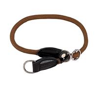 lionto Dog collar made of durable nylon for dog training, length 50 cm, 1 cm thick, pull stop collar for dogs, imitation leather with metal ring & adjustment by stepless slider, brown