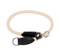 lionto Dog collar made of durable nylon for dog training, length 55 cm, 1 cm thick, pull stop collar for dogs, imitation leather with metal ring & adjustment by stepless slider, beige