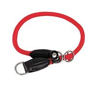 lionto Dog collar made of durable nylon for dog training, length 65 cm, 1 cm thick, pull stop collar for dogs, imitation leather with metal ring & adjustment by stepless slider, red
