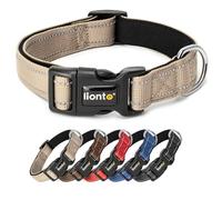 lionto Dog collar made of durable nylon, size M, soft padded collar for dogs, 360° reflective & click fastener, metal ring & adjustment with stepless slider, beige