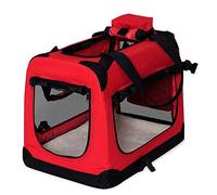 lionto Dog transport box foldable for travel & car, 101x69x70 cm, sturdy transport box with carrying handles & blanket for cats & dogs up to 25 kg, sturdy fabric dog box for small & large, red
