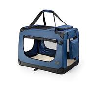 lionto Dog transport box foldable for travel & car, 101x69x70 cm, sturdy transport box with carrying handles & blanket for cats & dogs up to 25 kg, sturdy fabric dog box for small & large, blue