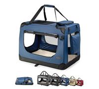lionto Dog transport box foldable for travel & car, 82x58x58 cm, sturdy transport box with carrying handles & blanket for cats & dogs up to 18 kg, sturdy fabric dog box for small & large, blue
