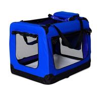 lionto Dog transport box foldable for travel & car, 90x61x65 cm, sturdy transport box with carrying handles & blanket for cats & dogs up to 22 kg, sturdy fabric dog box for small & large, blue