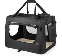 lionto Dog transport box foldable for travel & car, 90x61x65 cm, sturdy transport box with carrying handles & blanket for cats & dogs up to 22 kg, sturdy fabric dog box for small & large, black