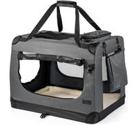 lionto Dog transport box foldable for travel & car, 90x61x65 cm, sturdy transport box with carrying handles & blanket for cats & dogs up to 22 kg, sturdy fabric dog box for small & large, grey