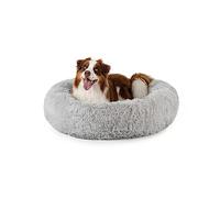 lionto Donut bed for dogs and cats, fluffy round dog bed for small and large pets, Ø 100 cm, soft cat bed made of cuddly plush, dog cushion with extra thick filling, light grey