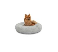 lionto Donut bed for dogs and cats, fluffy round dog bed for small and large pets, Ø 60 cm, soft cat bed made of cuddly plush, dog cushion with extra thick filling, light grey
