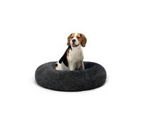 lionto Donut bed for dogs and cats, fluffy round dog bed for small and large pets, Ø 80 cm, soft cat bed made of cuddly plush, dog cushion with extra thick filling, dark grey